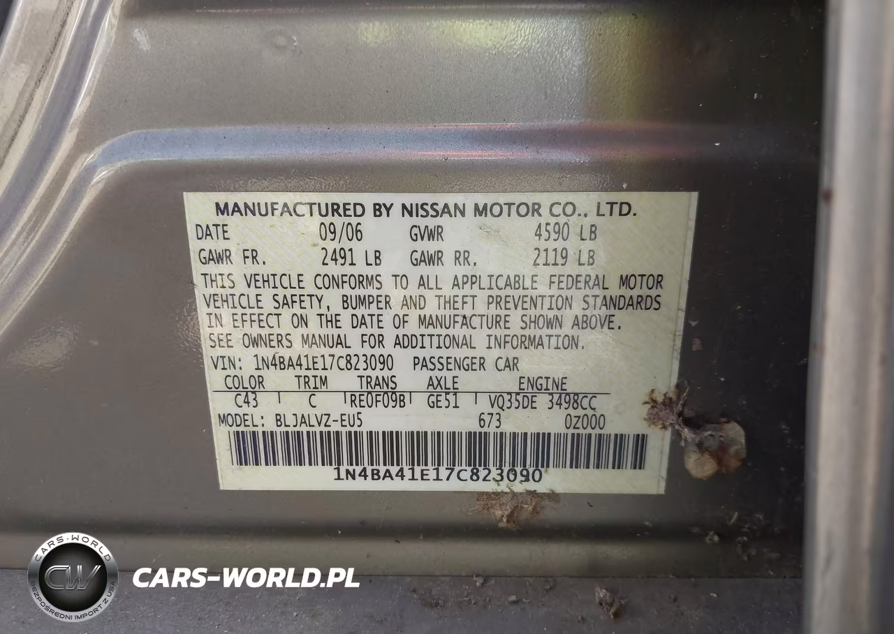 2007 Nissan Maxima 3.5 Se VIN:1N4BA41E17C823090 - 9