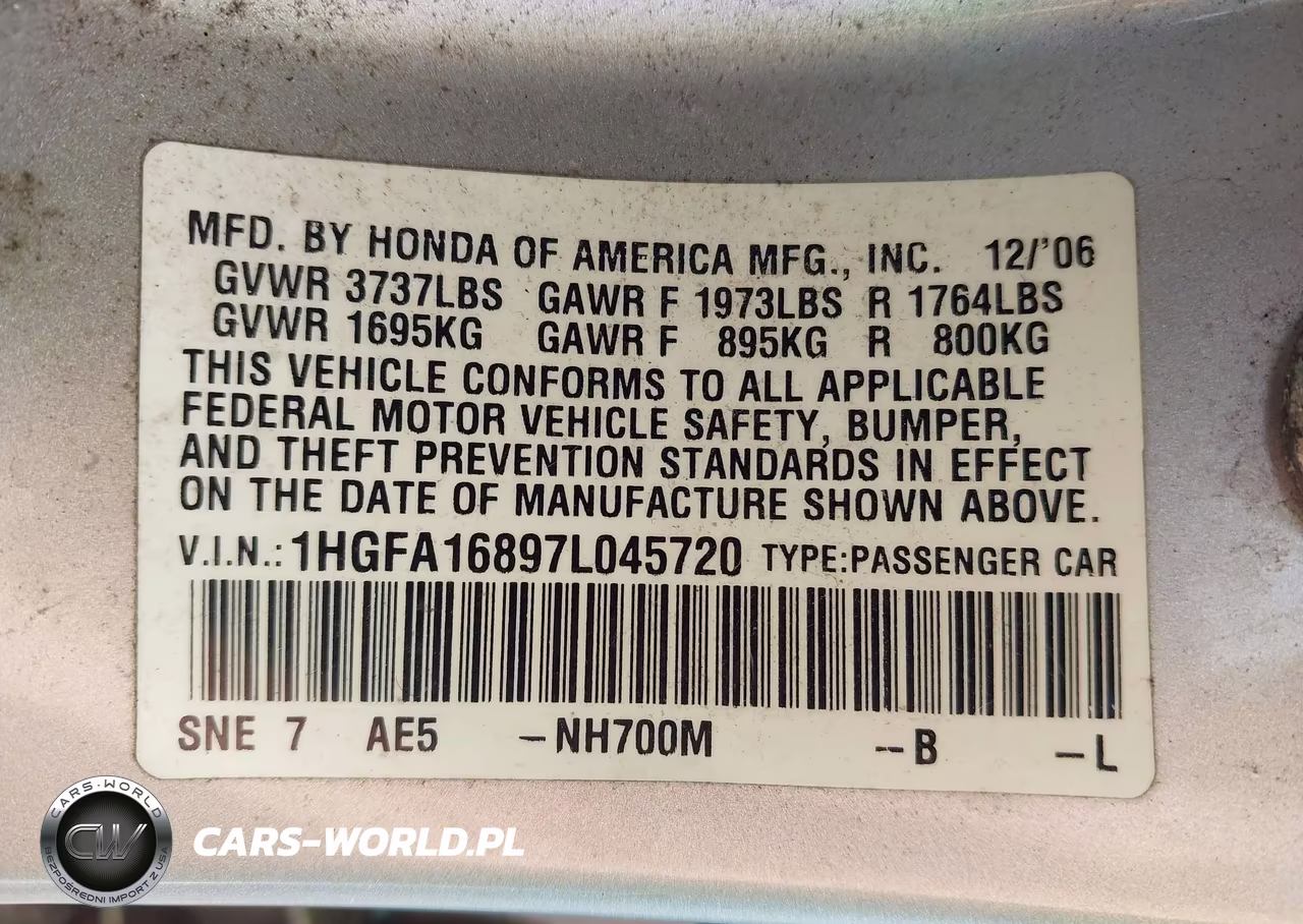 2007 Honda Civic Ex VIN:1HGFA16897L045720 - 9