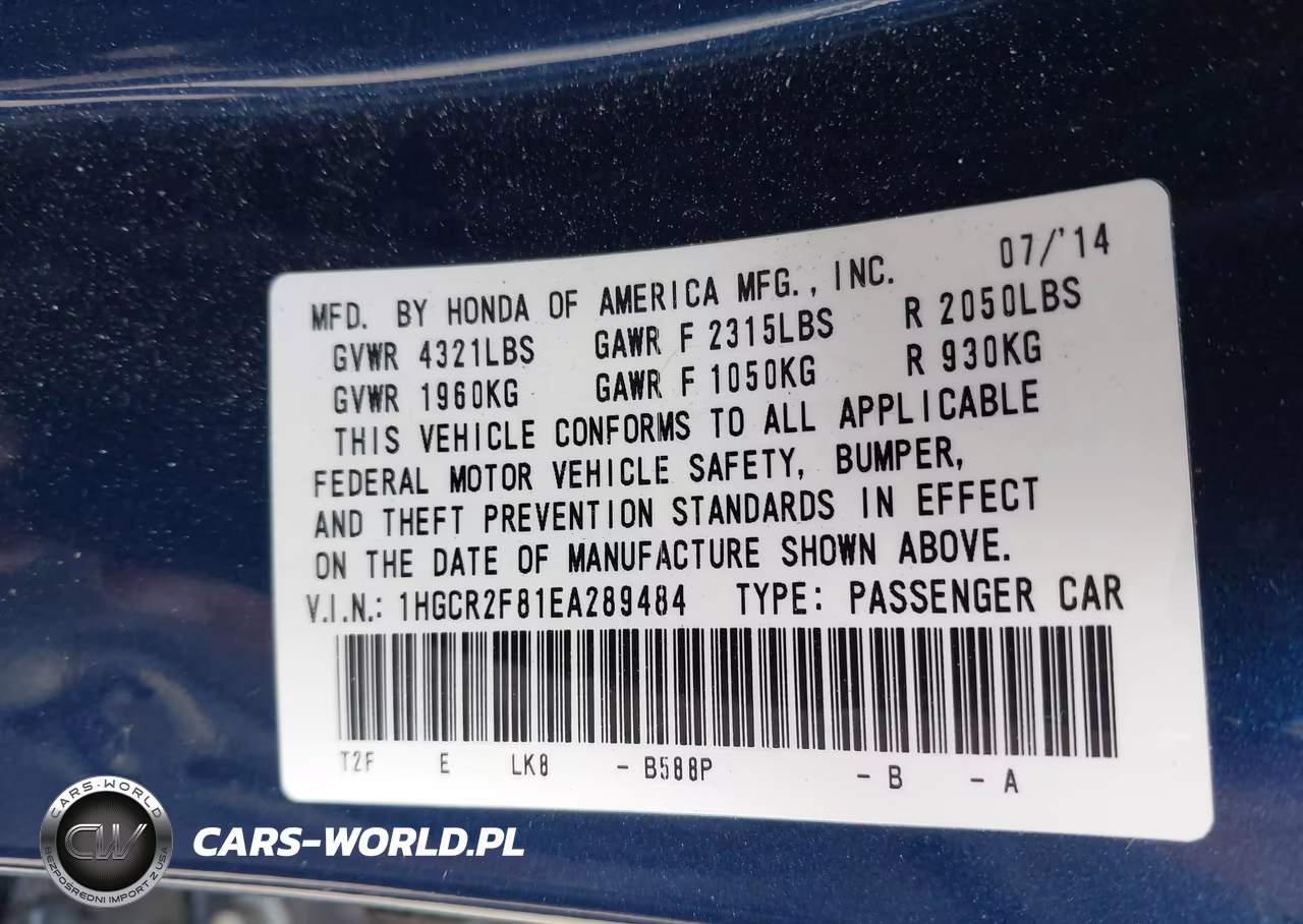 2014 Honda Accord Ex-L VIN:1HGCR2F81EA289484 - 9