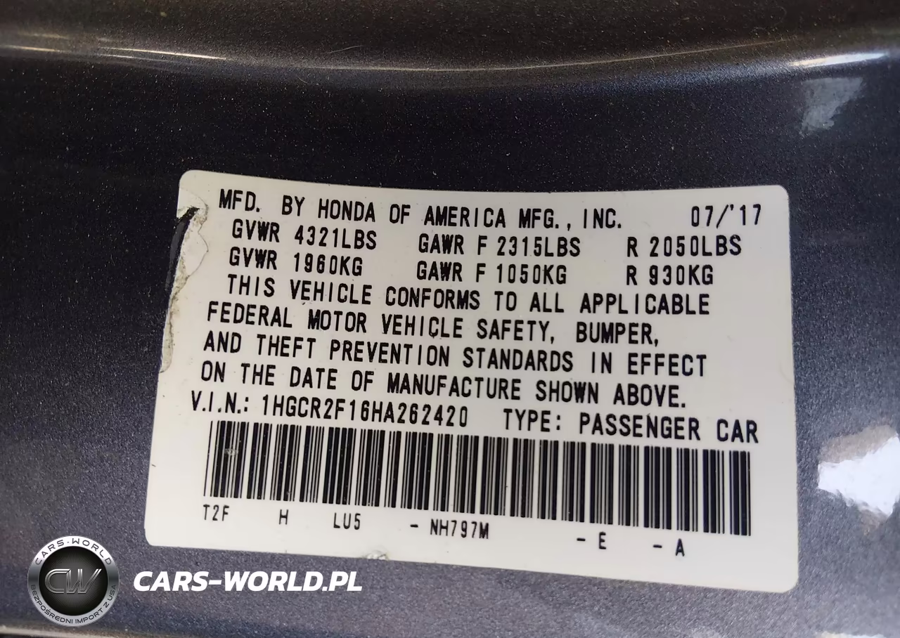 2017 Honda Accord Sport Se VIN:1HGCR2F16HA262420 - 9