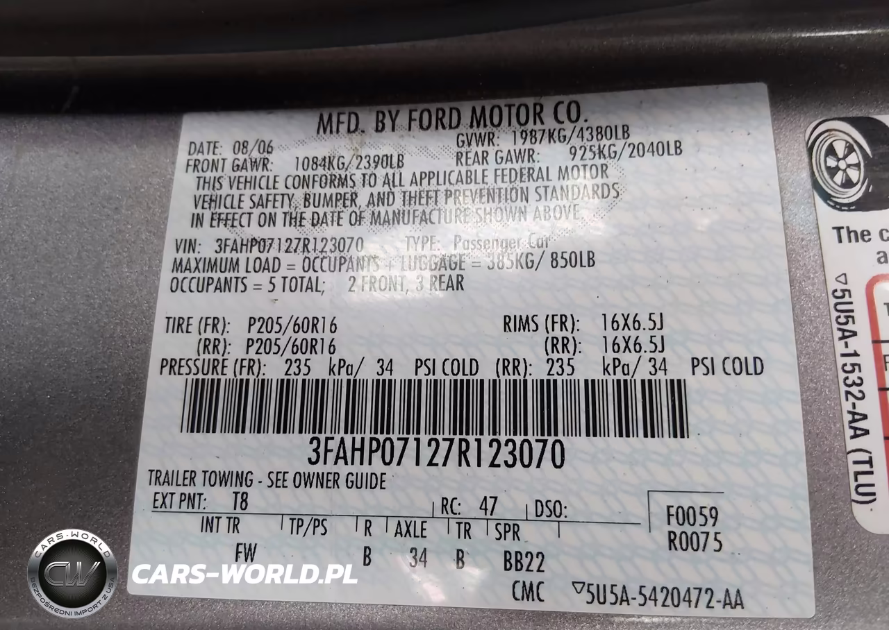 2007 Ford Fusion Se VIN:3FAHP07127R123070 - 9