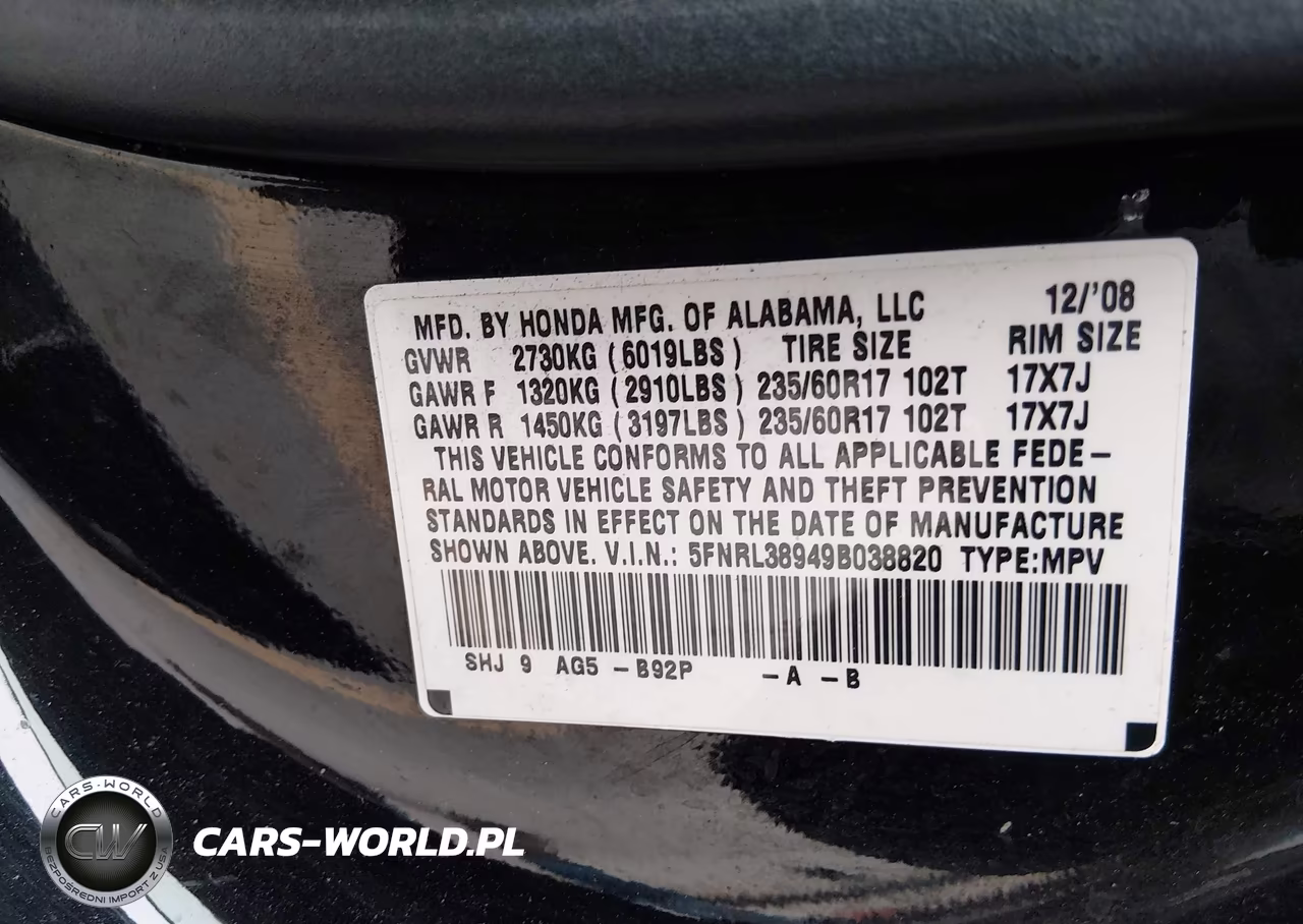 2009 Honda Odyssey Touring VIN:5FNRL38949B038820 - 9