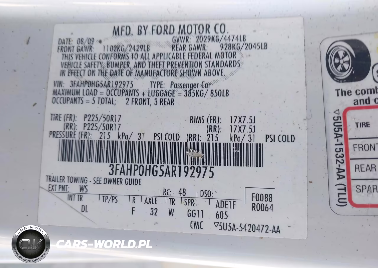 2010 Ford Fusion Se VIN:3FAHP0HG5AR192975 - 9