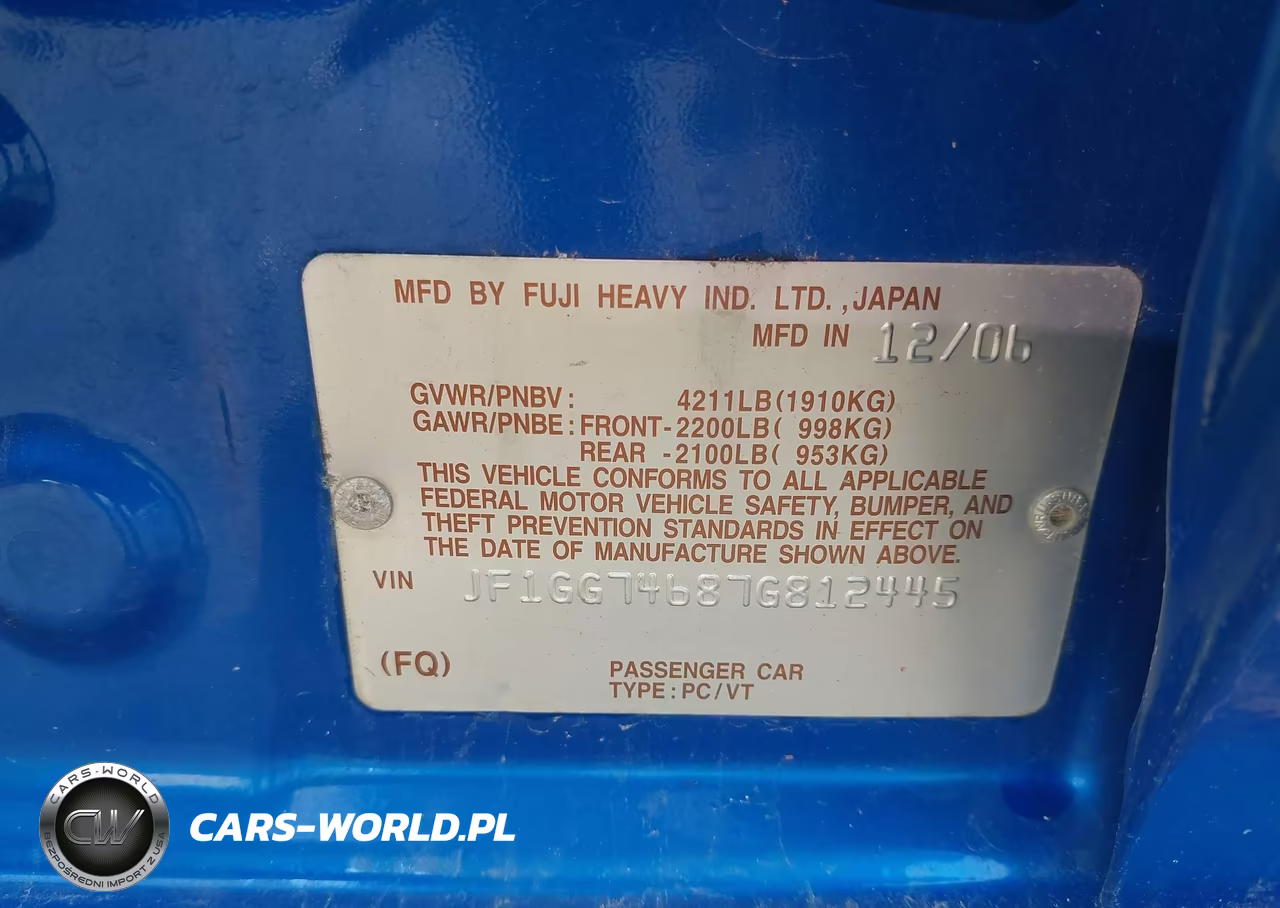 2007 Subaru Impreza Wrx Limited VIN:JF1GG74687G812445 - 9