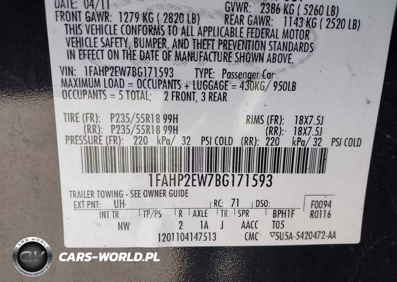 2011 Ford Taurus Sel VIN:1FAHP2EW7BG171593 - 9