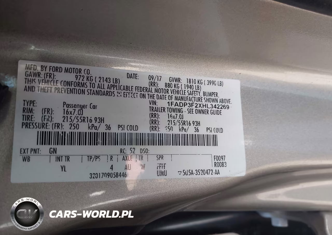 2017 Ford Focus Se VIN:1FADP3F2XHL342269 - 9