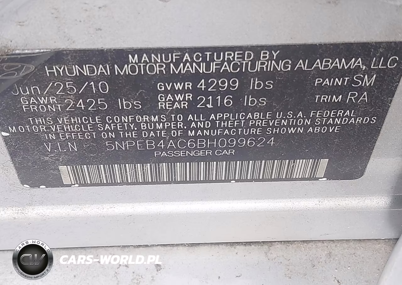 2011 Hyundai Sonata Gls VIN:5NPEB4AC6BH099624 - 9