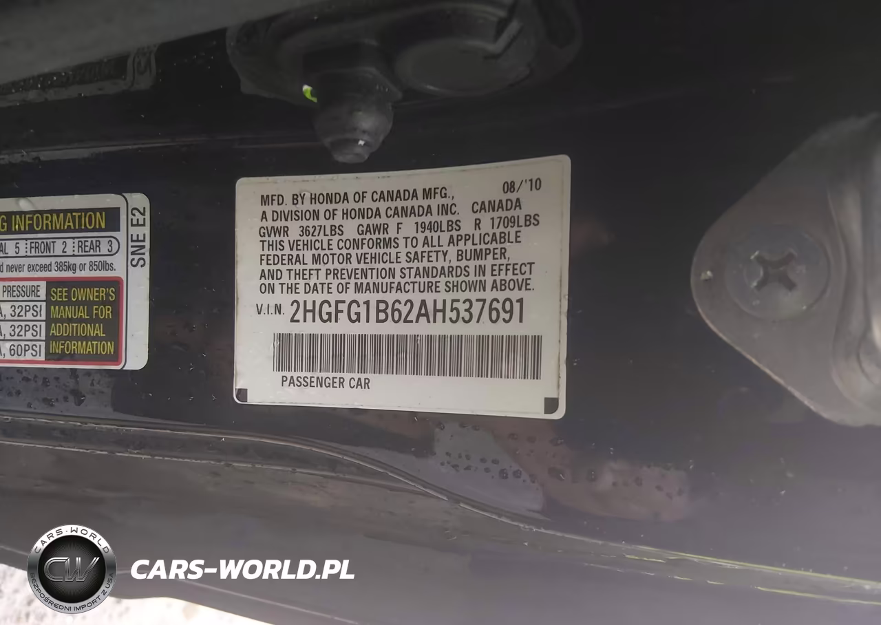 2010 Honda Civic Lx VIN:2HGFG1B62AH537691 - 9