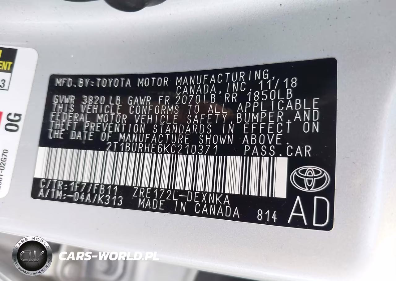 2019 Toyota Corolla Le VIN:2T1BURHE6KC210371 - 9