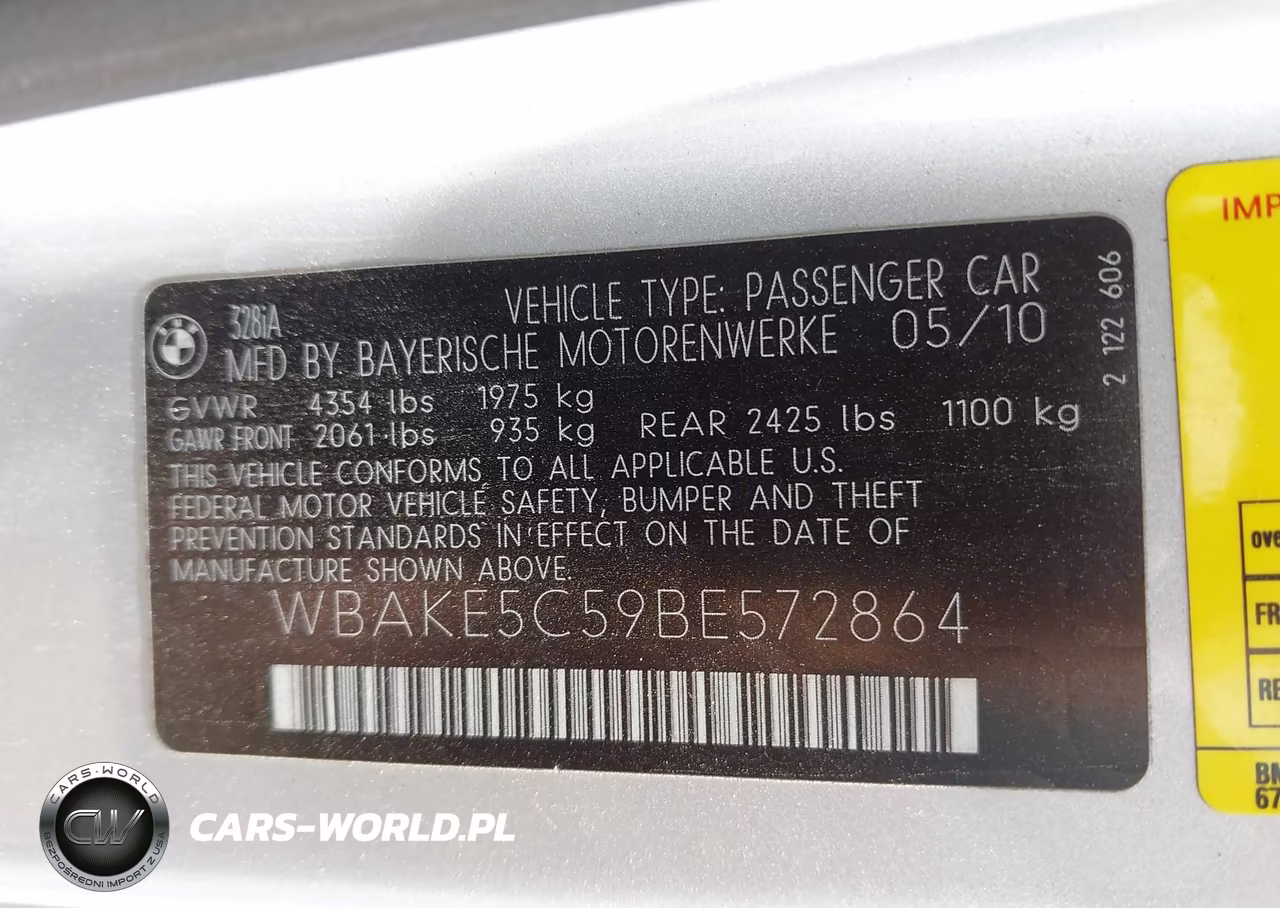 2011 BMW 328I VIN:WBAKE5C59BE572864 - 9