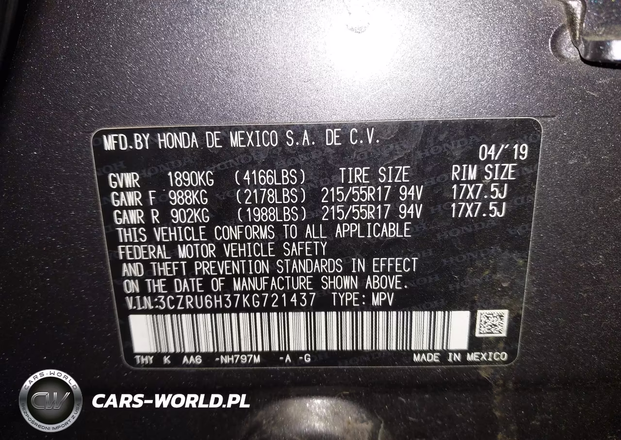 2019 Honda Hr-V Lx VIN:3CZRU6H37KG721437 - 9