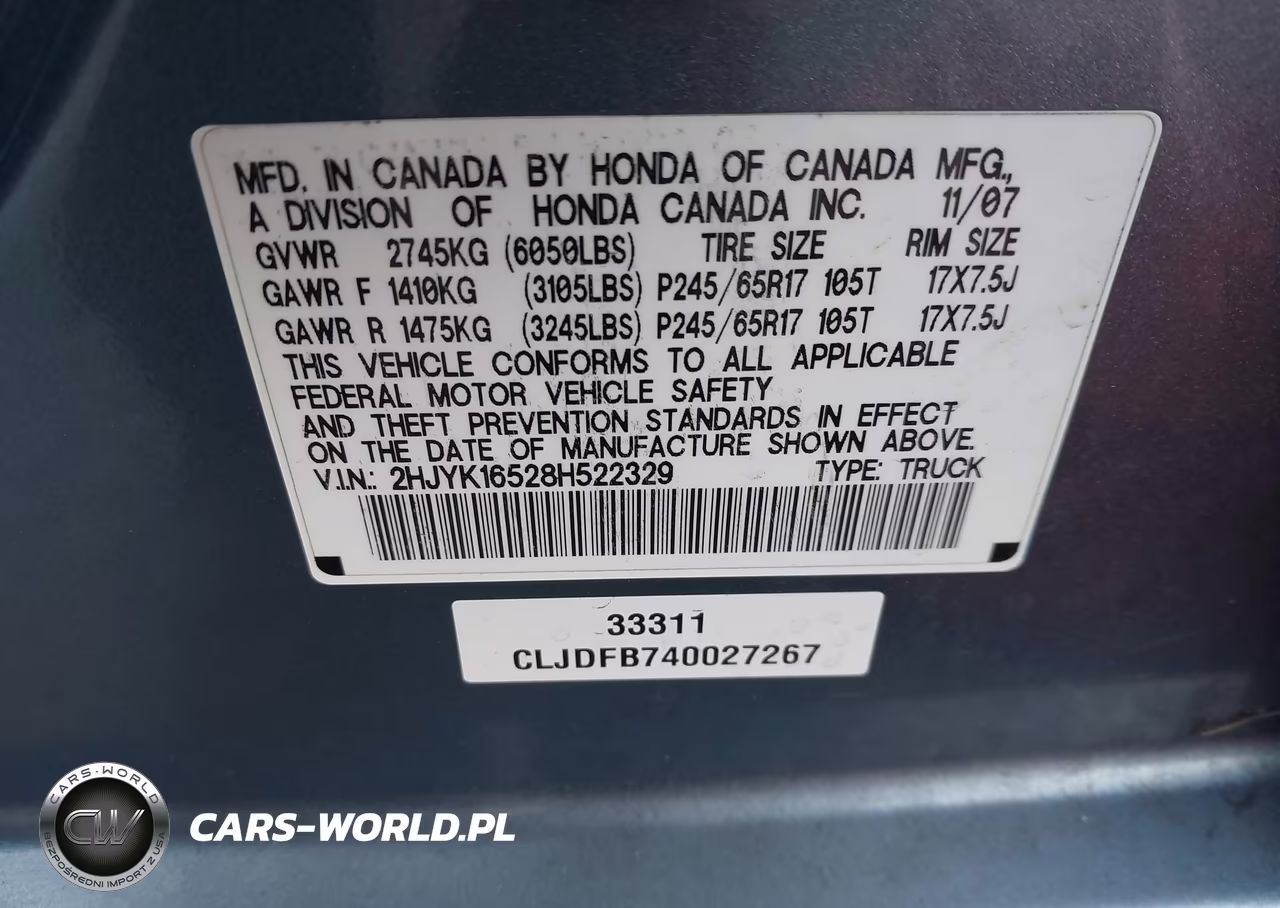 2008 Honda Ridgeline Rtl VIN:2HJYK16528H522329 - 9