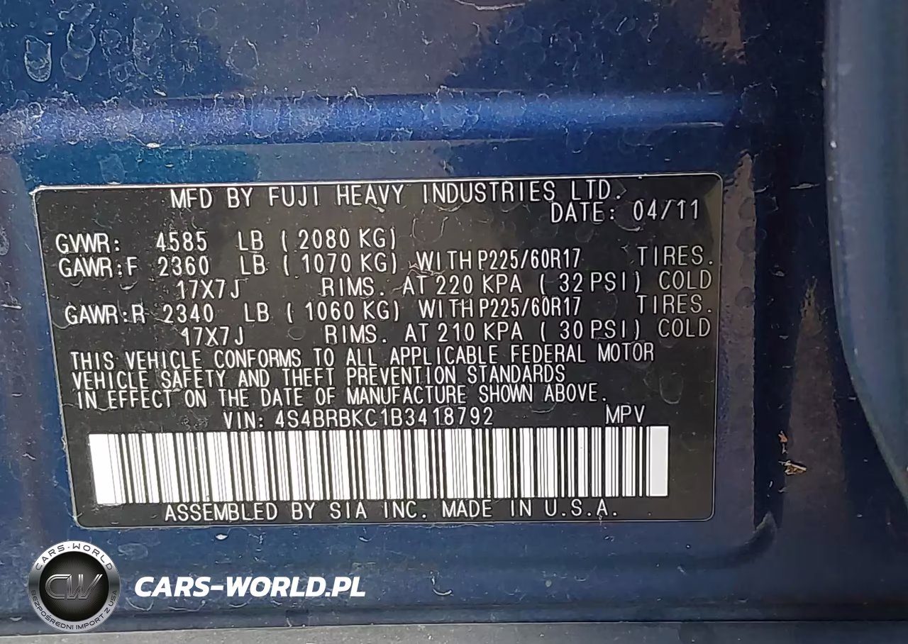 2011 Subaru Outback 2.5I Limited VIN:4S4BRBKC1B3418792 - 9