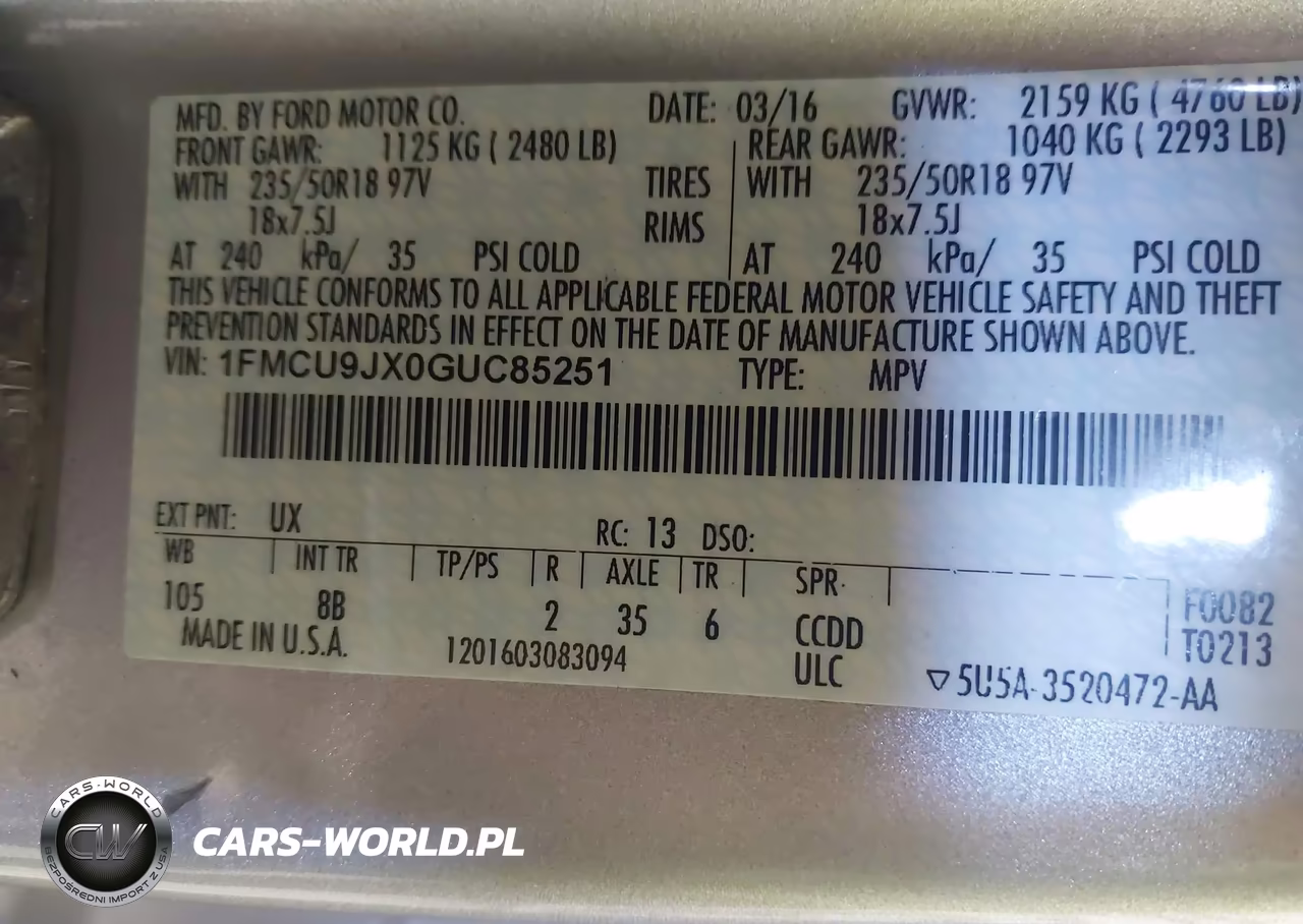 2016 Ford Escape Titanium VIN:1FMCU9JX0GUC85251 - 9