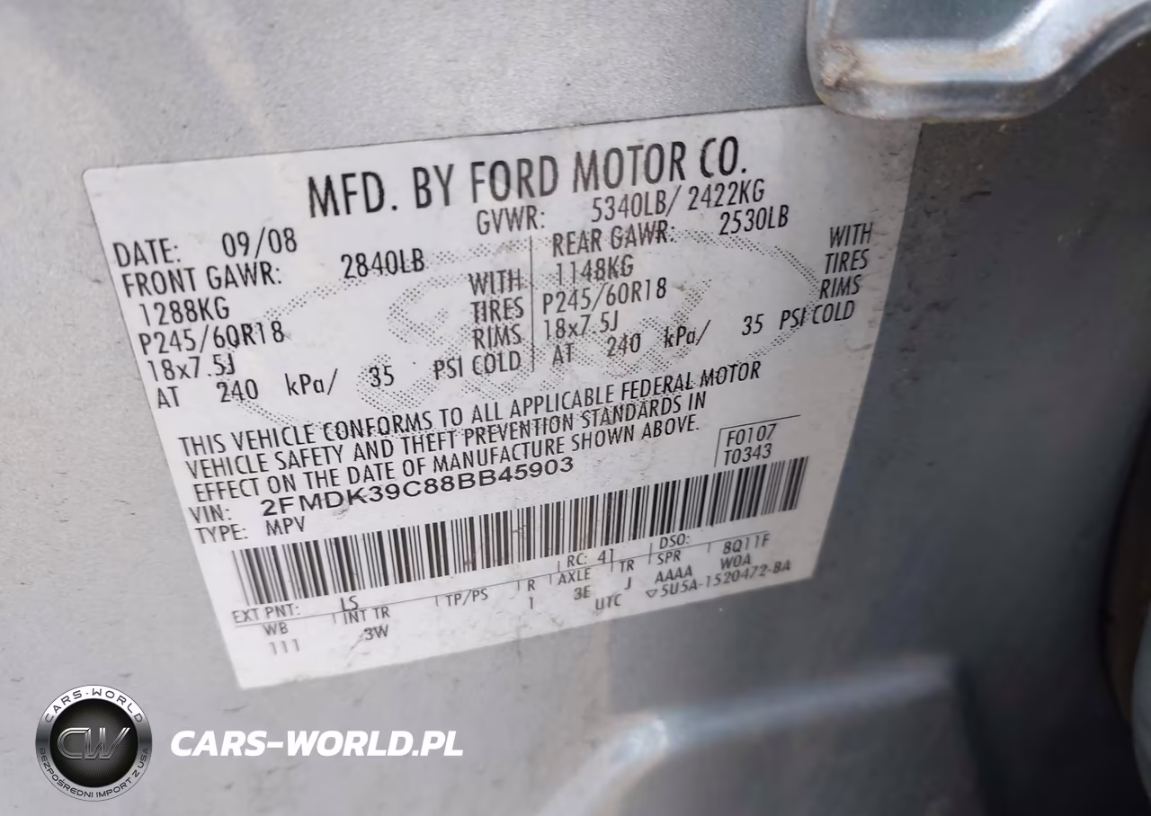 2008 Ford Edge Limited VIN:2FMDK39C88BB45903 - 9