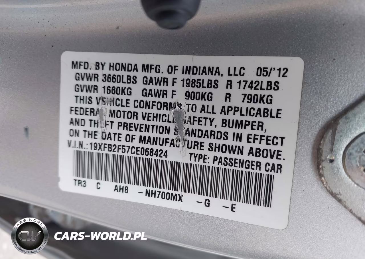 2012 Honda Civic Lx VIN:19XFB2F57CE068424 - 9