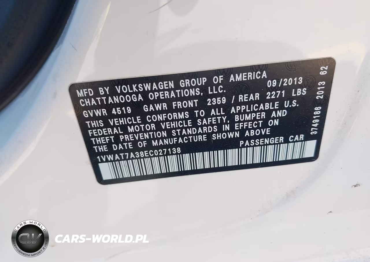 2014 Volkswagen Passat 1.8T Wolfsburg Edition VIN:1VWAT7A38EC027138 - 9