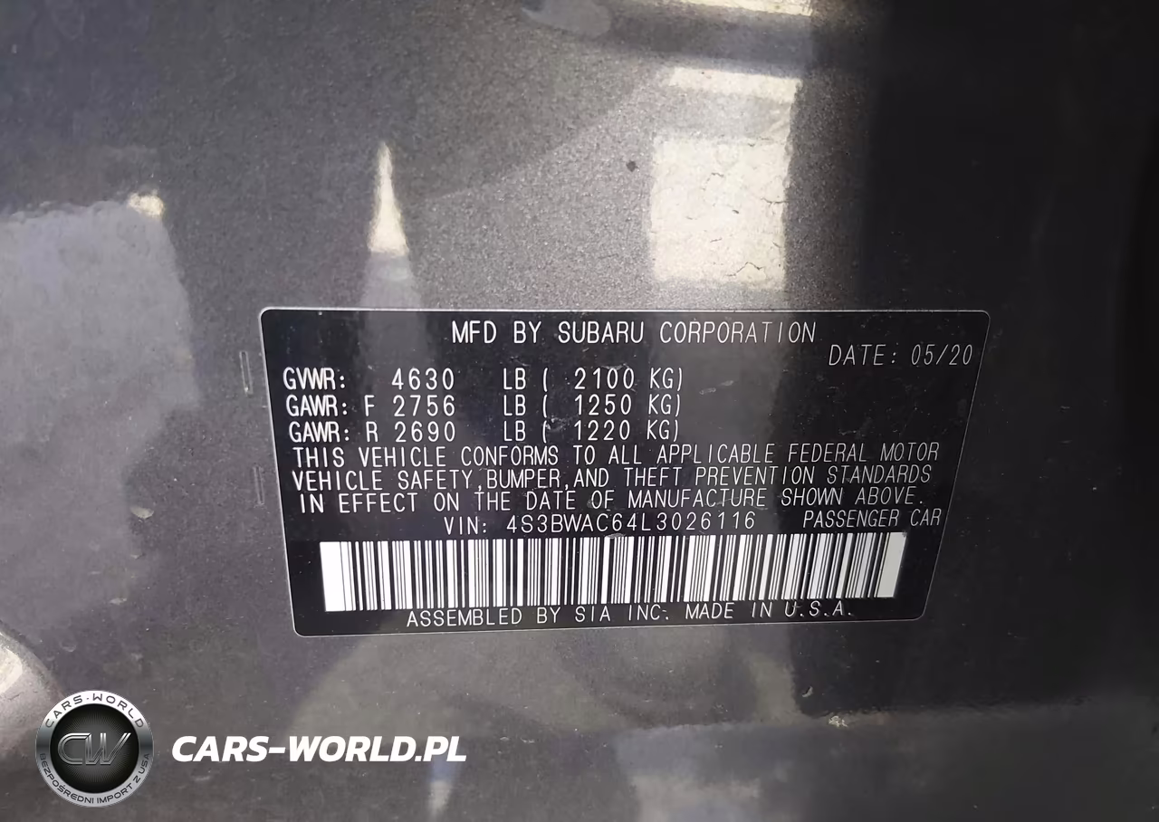 2020 Subaru Legacy Premium VIN:4S3BWAC64L3026116 - 9