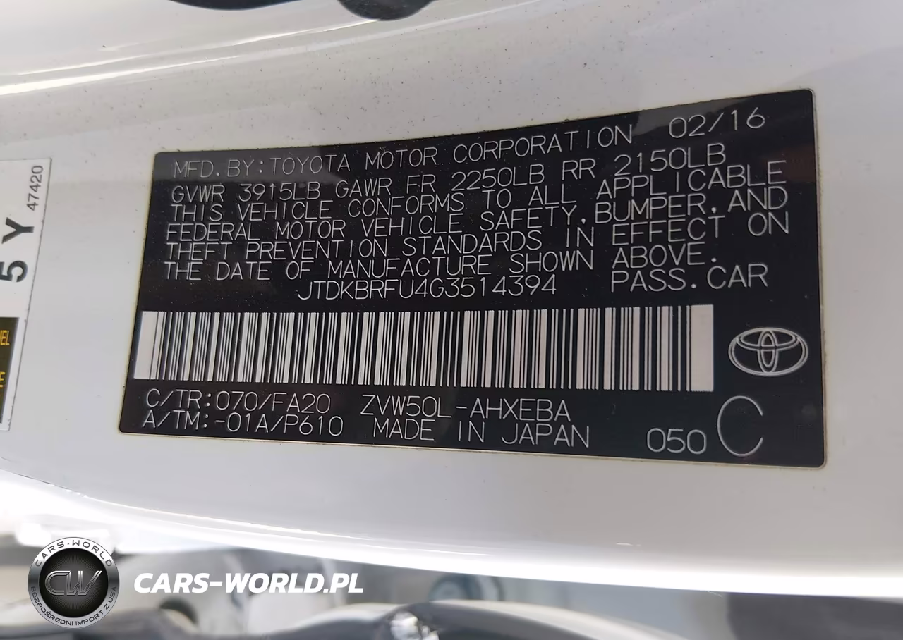 2016 Toyota Prius Two VIN:JTDKBRFU4G3514394 - 9