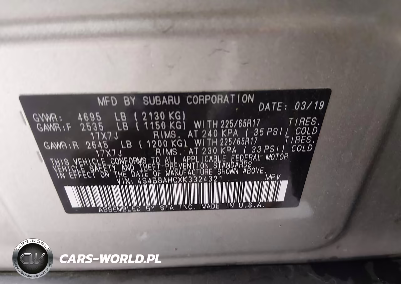 2019 Subaru Outback 2.5I Premium VIN:4S4BSAHCXK3324321 - 9