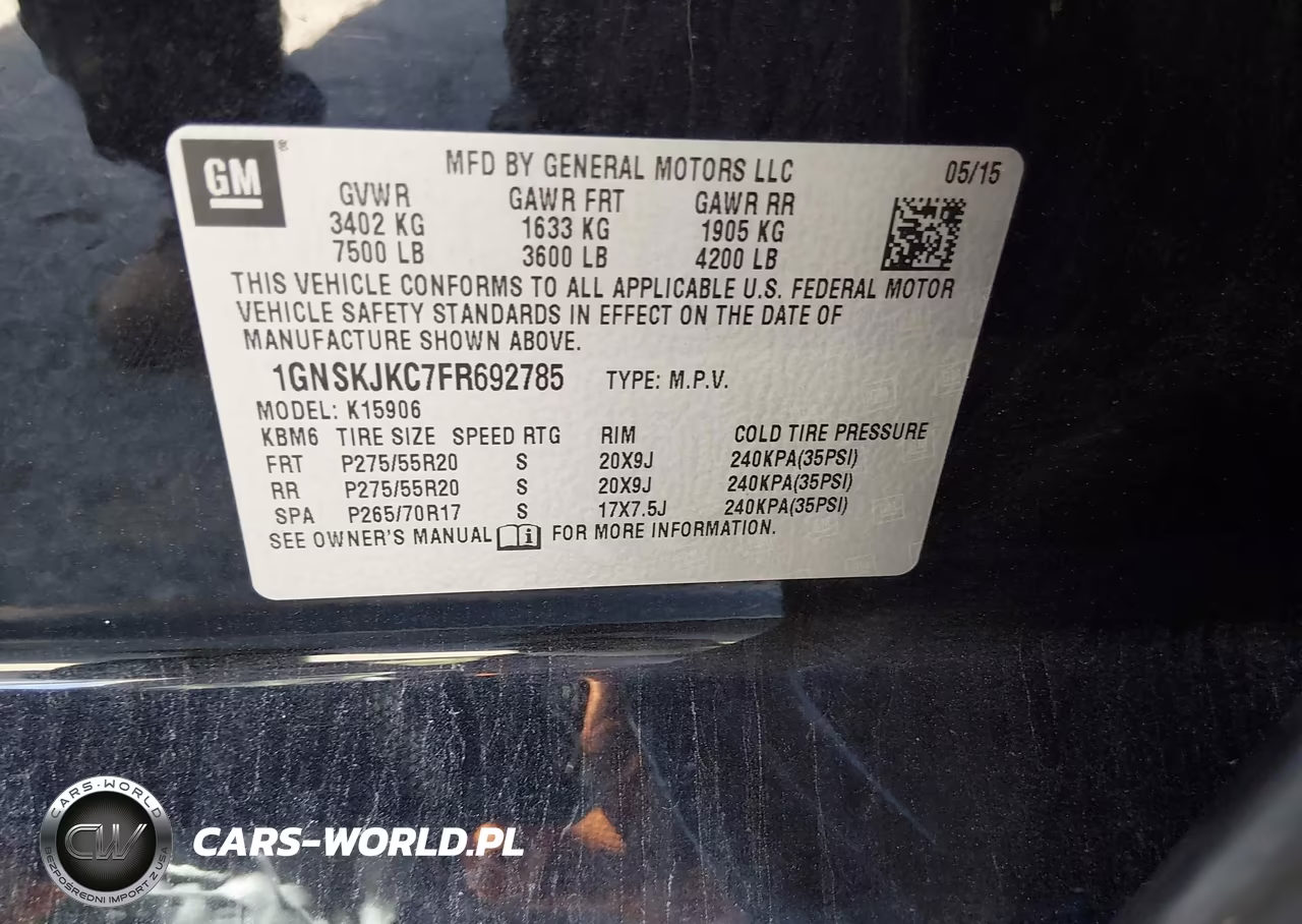 2015 Chevrolet Suburban 1500 Lt VIN:1GNSKJKC7FR692785 - 9