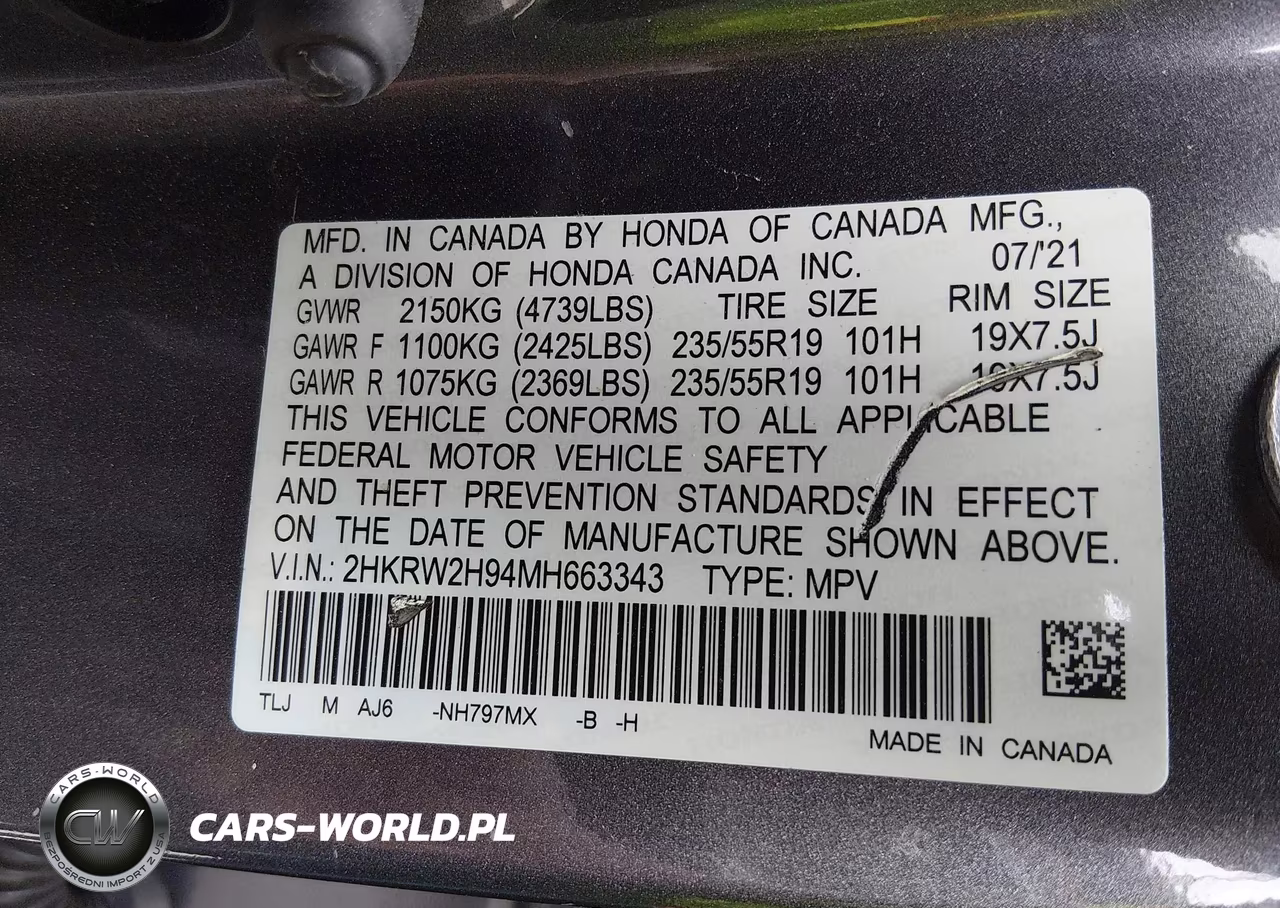 2021 Honda Cr-V Touring VIN:2HKRW2H94MH663343 - 9