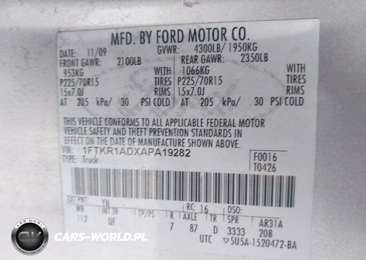 2010 Ford Ranger Xl-Xlt VIN:1FTKR1ADXAPA19282 - 9