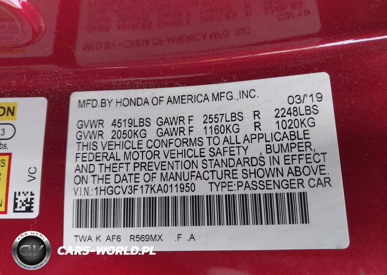 2019 Honda Accord Hybrid VIN:1HGCV3F17KA011950 - 9