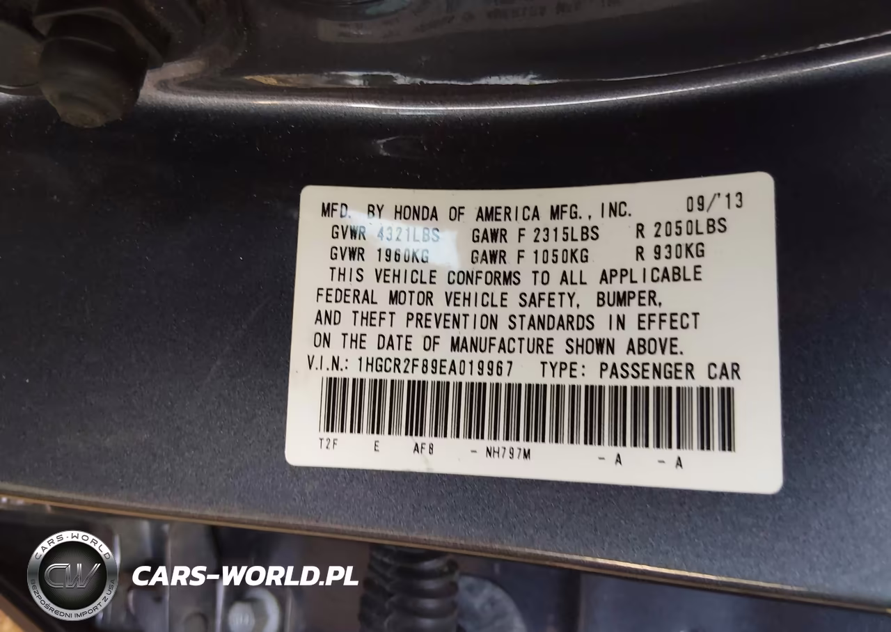 2014 Honda Accord Ex-L VIN:1HGCR2F89EA019967 - 9