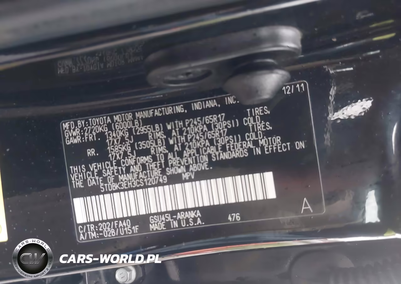 2012 Toyota Highlander Base V6 VIN:5TDBK3EH3CS120749 - 9