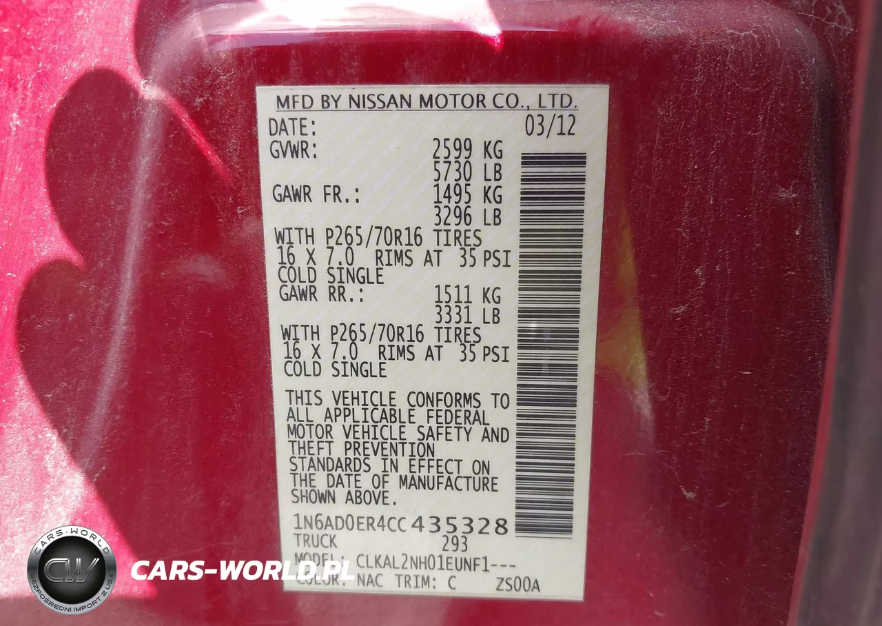 2012 Nissan Frontier Sv VIN:1N6AD0ER4CC435328 - 9
