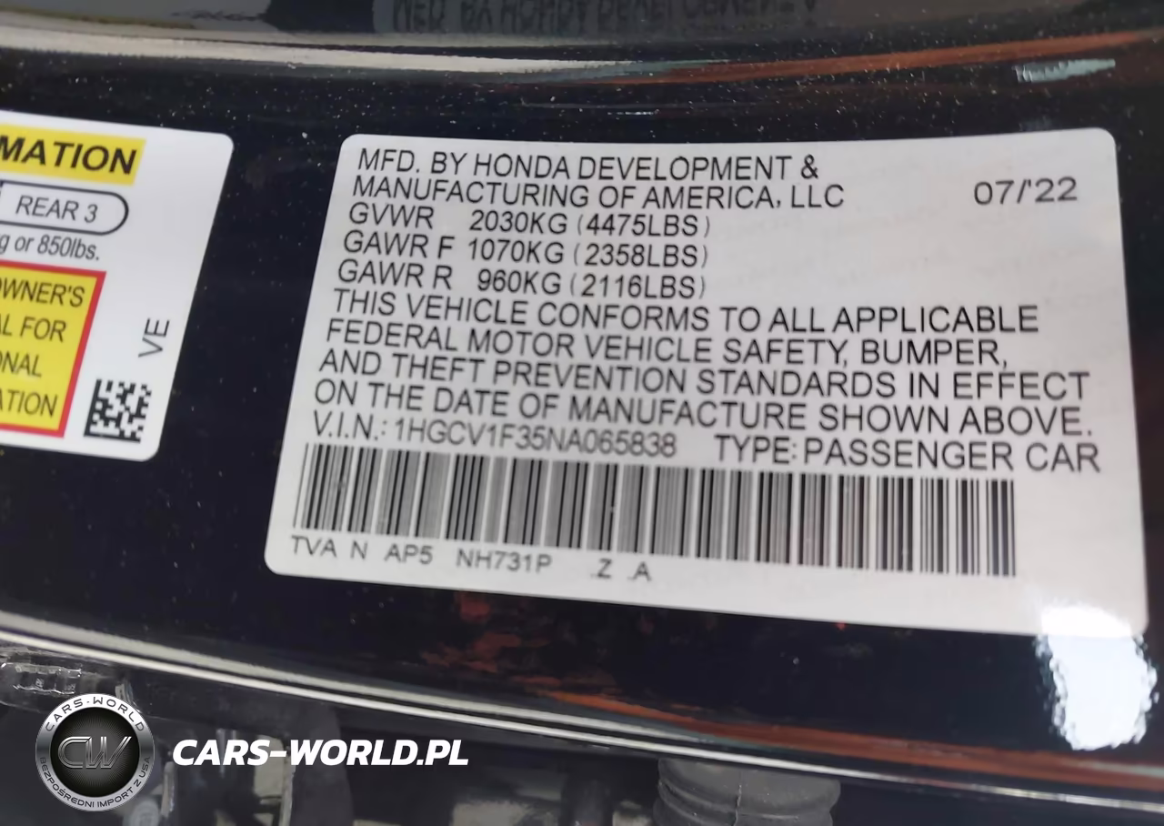 2022 Honda Accord Sport VIN:1HGCV1F35NA065838 - 9