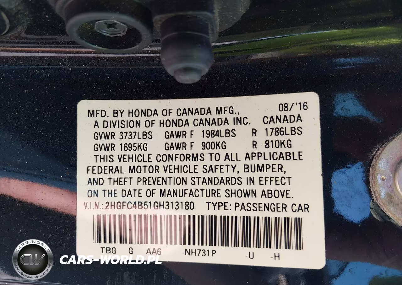 2016 Honda Civic Lx VIN:2HGFC4B51GH313180 - 9
