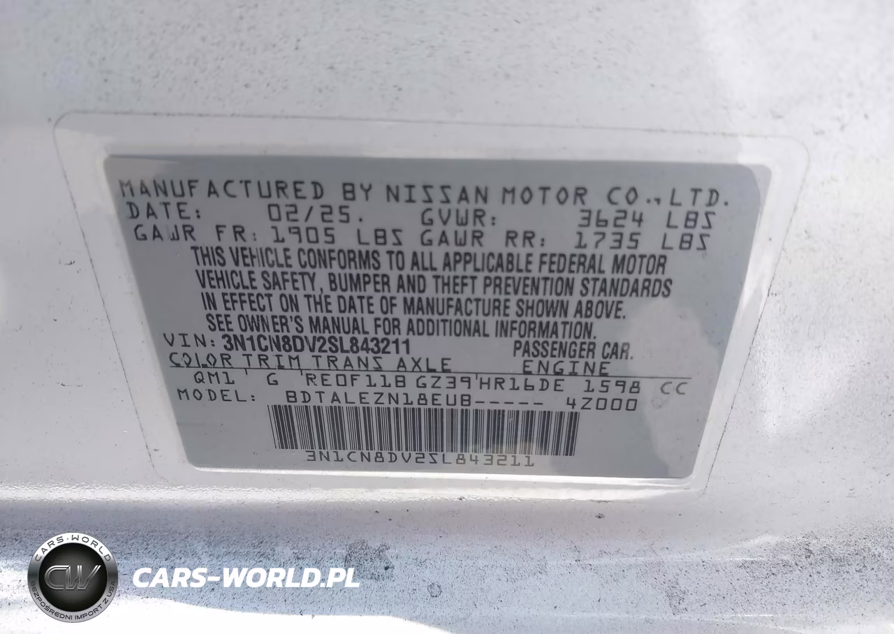 2025 Nissan Versa 1.6 S VIN:3N1CN8DV2SL843211 - 9