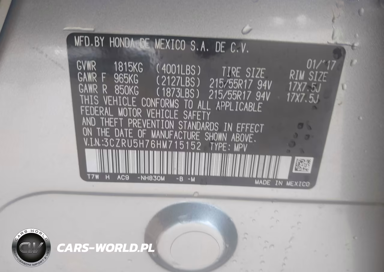 HONDA HR-V EXL VIN:3CZRU5H76HM715152 - 9