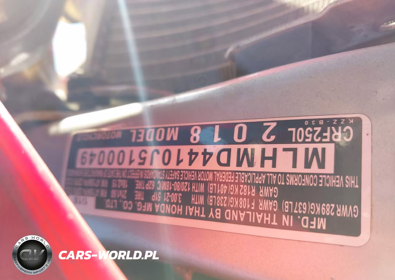 2018 Honda Crf250 L-Rl VIN:MLHMD4410J5100049 - 10
