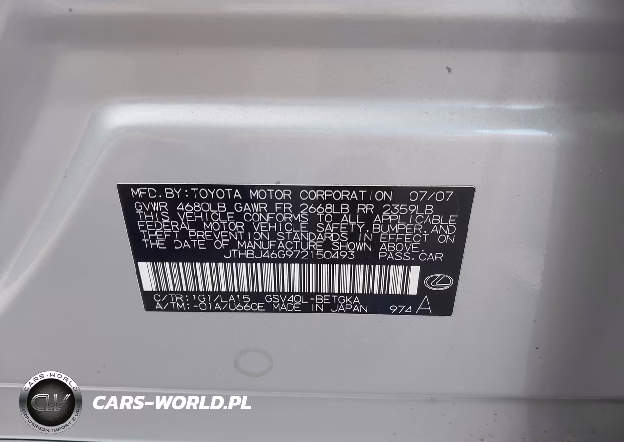 2007 Lexus Es 350 VIN:JTHBJ46G972150493 - 9