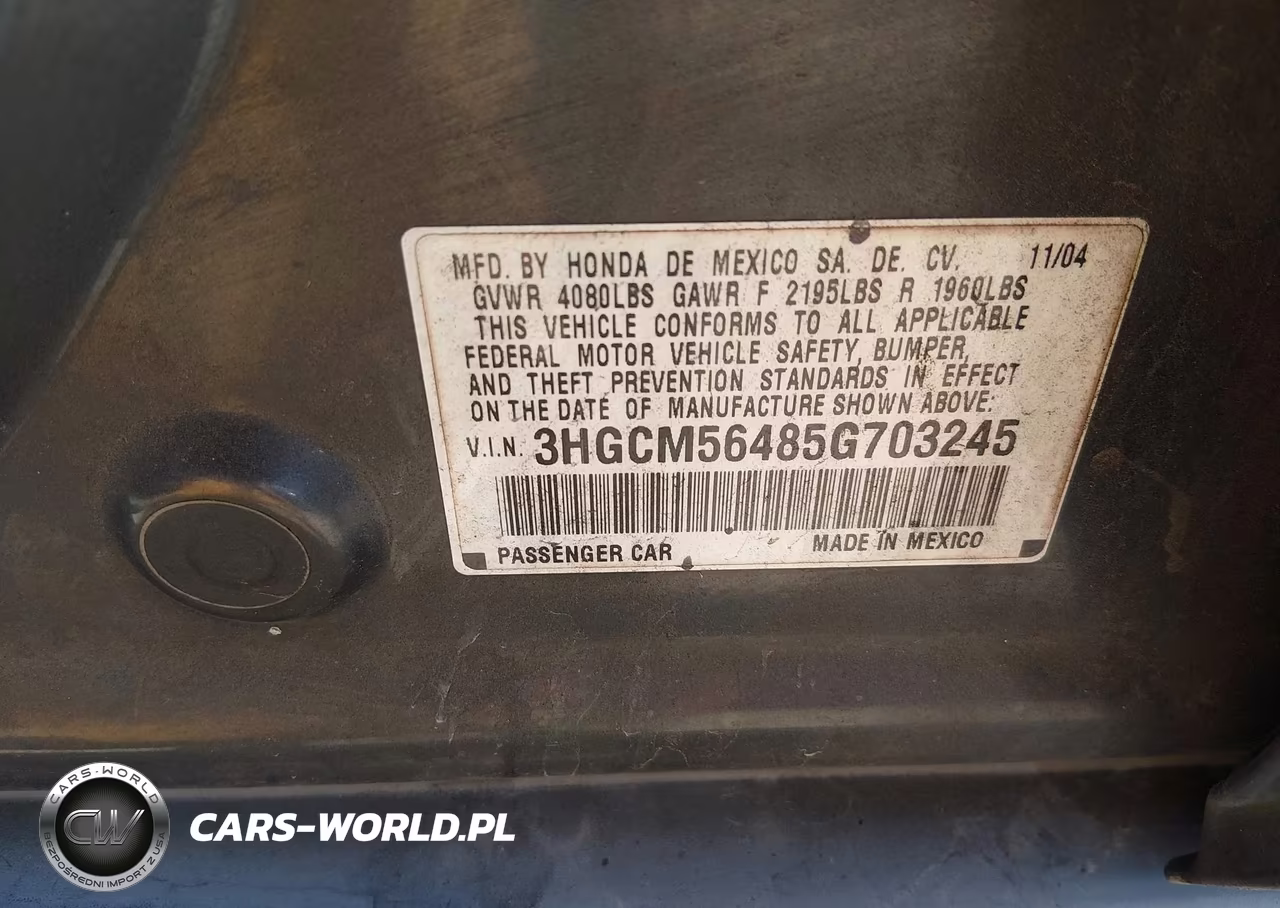 2005 Honda Accord 2.4 Lx VIN:3HGCM56485G703245 - 9