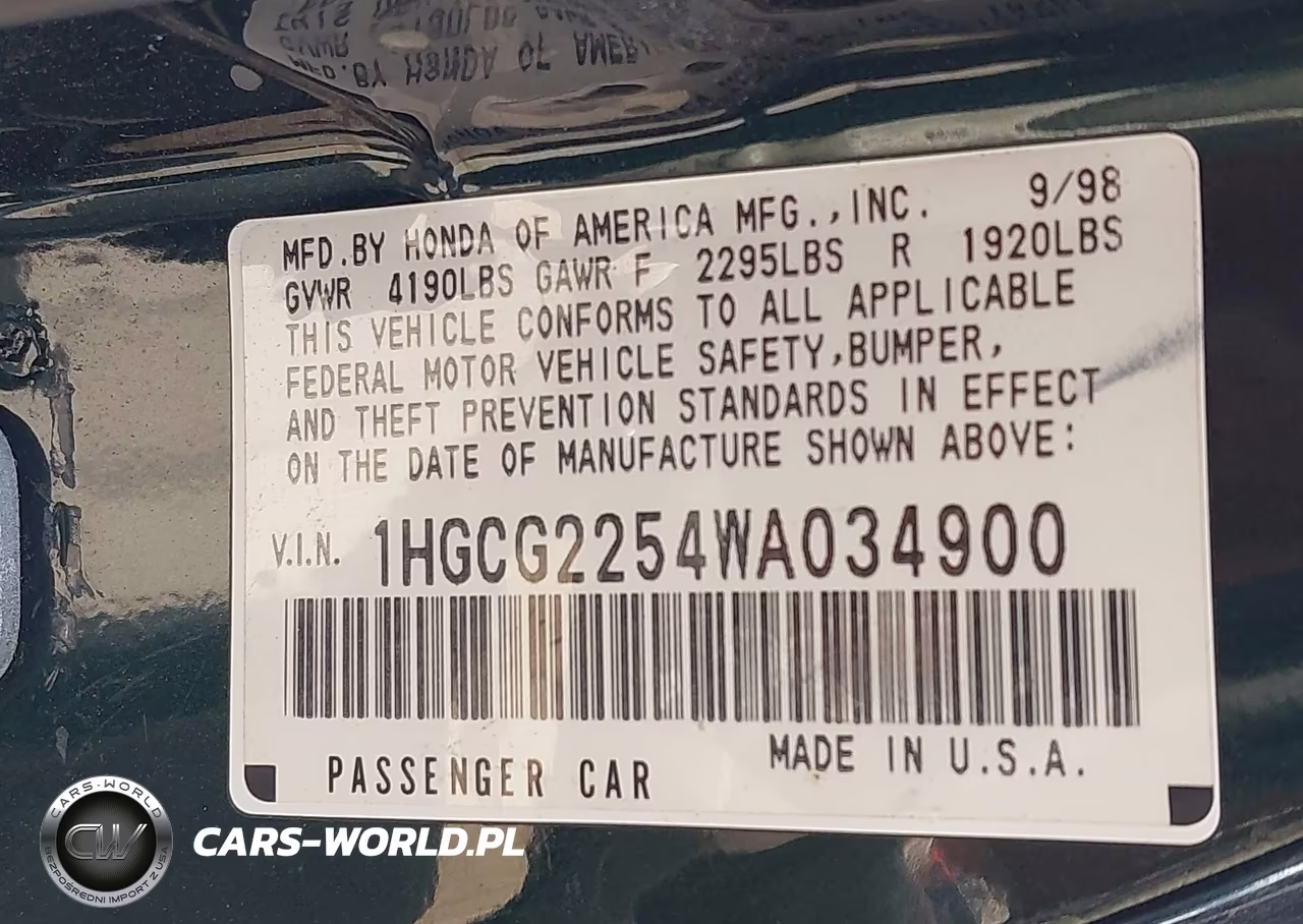 1998 Honda Accord Ex V6 VIN:1HGCG2254WA034900 - 9