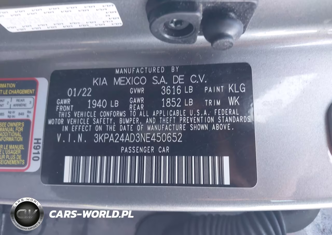 2022 Kia Rio S VIN:3KPA24AD3NE450652 - 9