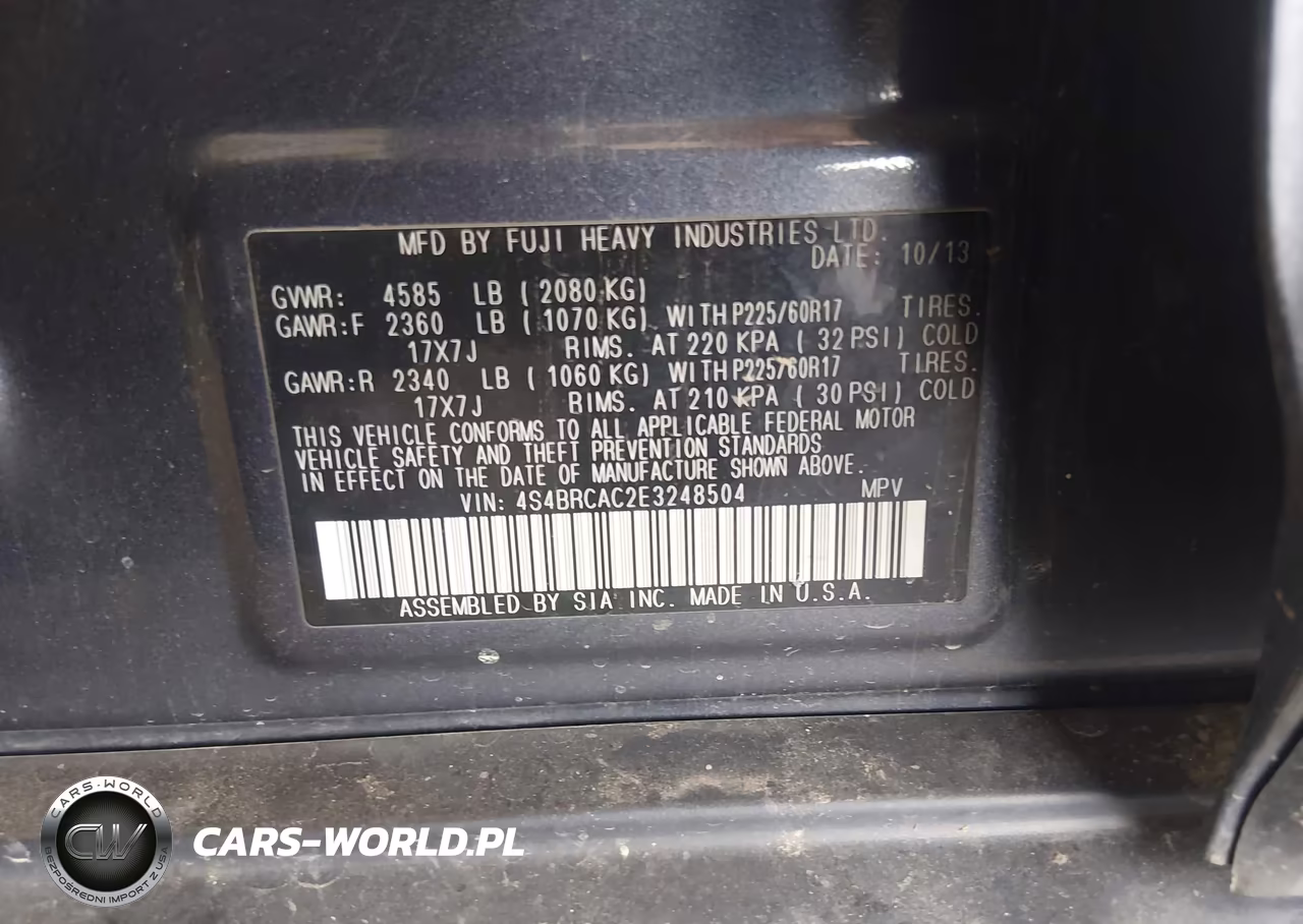 2014 Subaru Outback 2.5I VIN:4S4BRCAC2E3248504 - 9