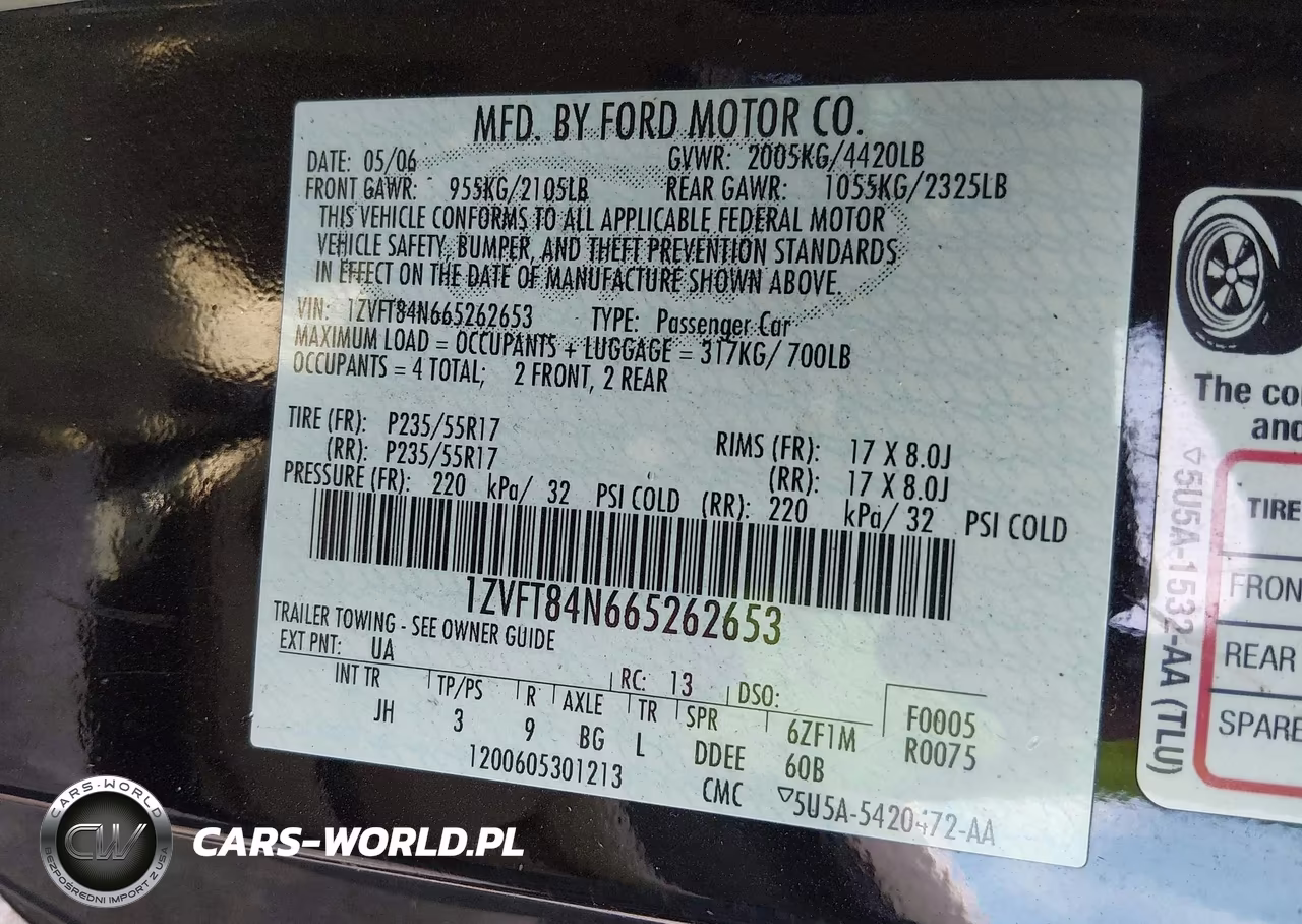 2006 Ford Mustang V6 VIN:1ZVFT84N665262653 - 9