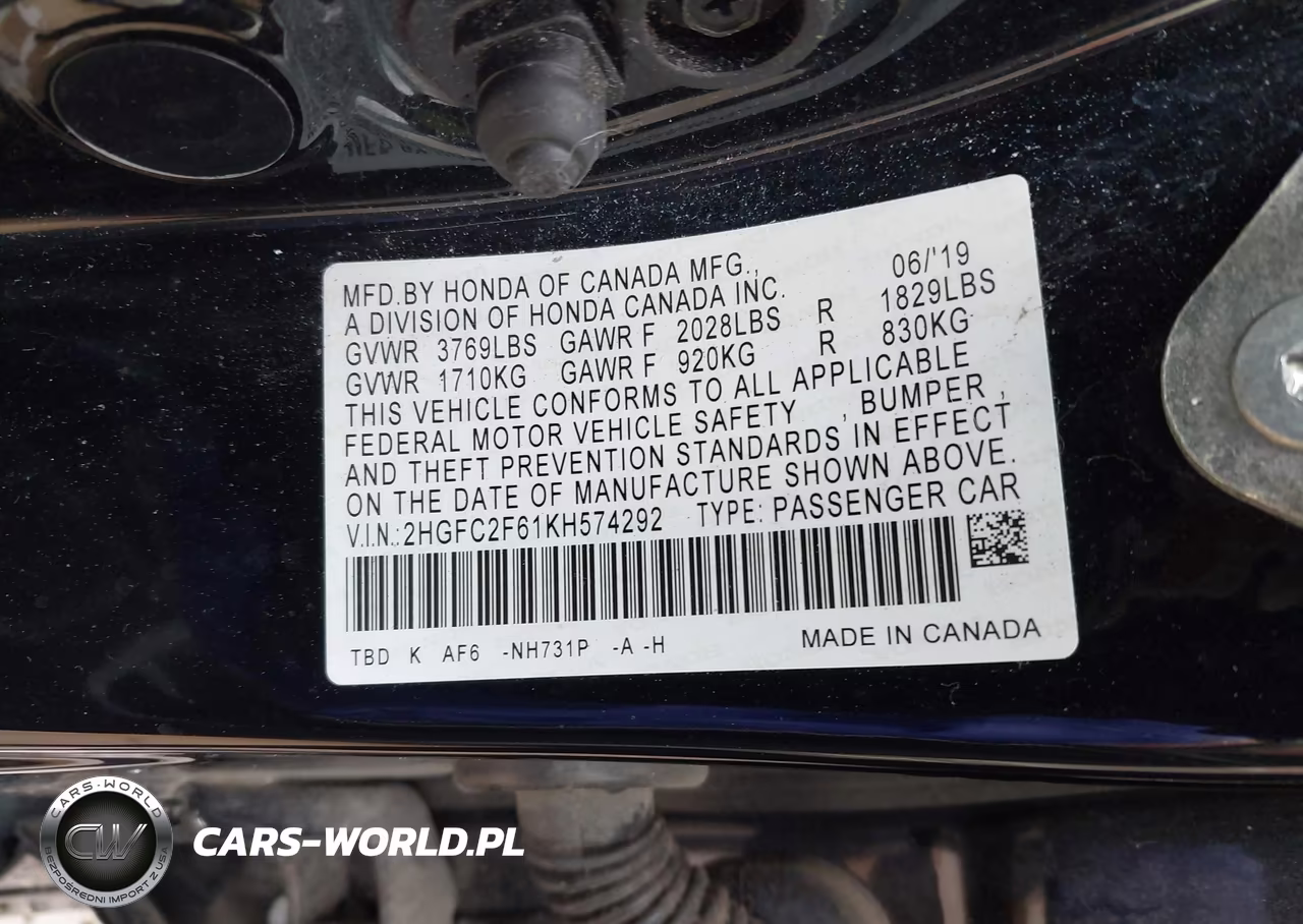 2019 Honda Civic Lx VIN:2HGFC2F61KH574292 - 9