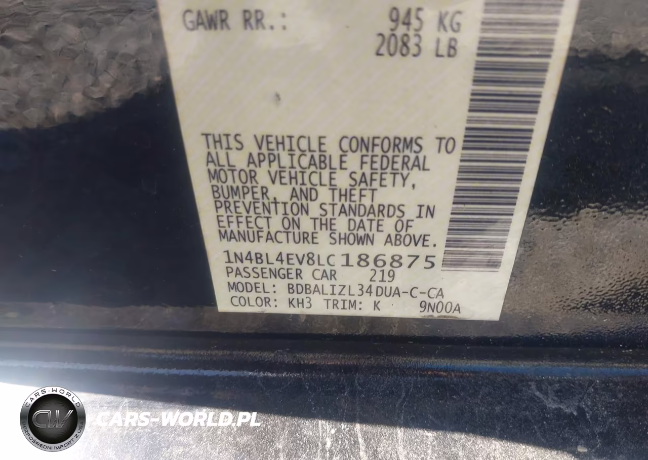 2020 Nissan Altima Sl Fwd VIN:1N4BL4EV8LC186875 - 9