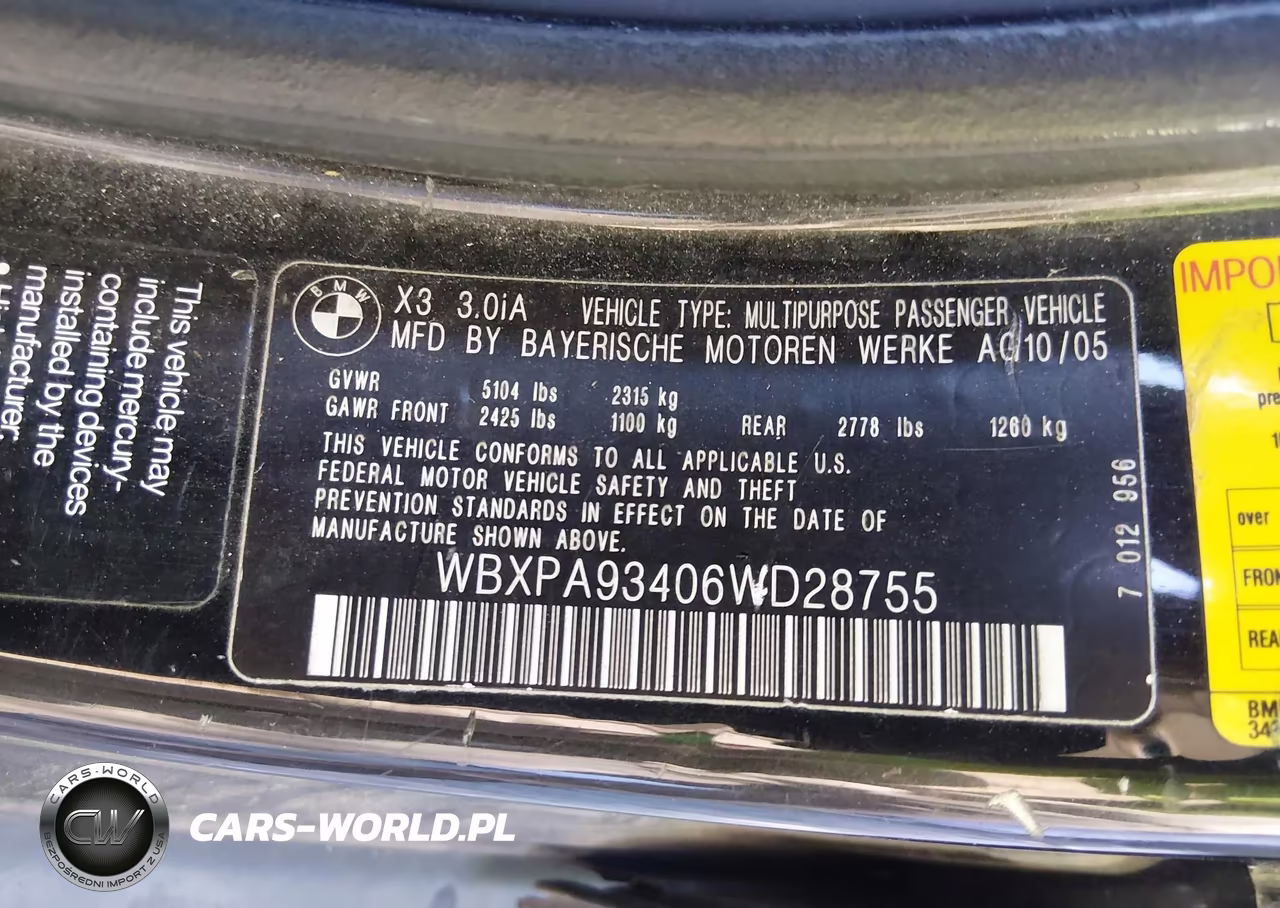 2006 BMW X3 3.0I VIN:WBXPA93406WD28755 - 9