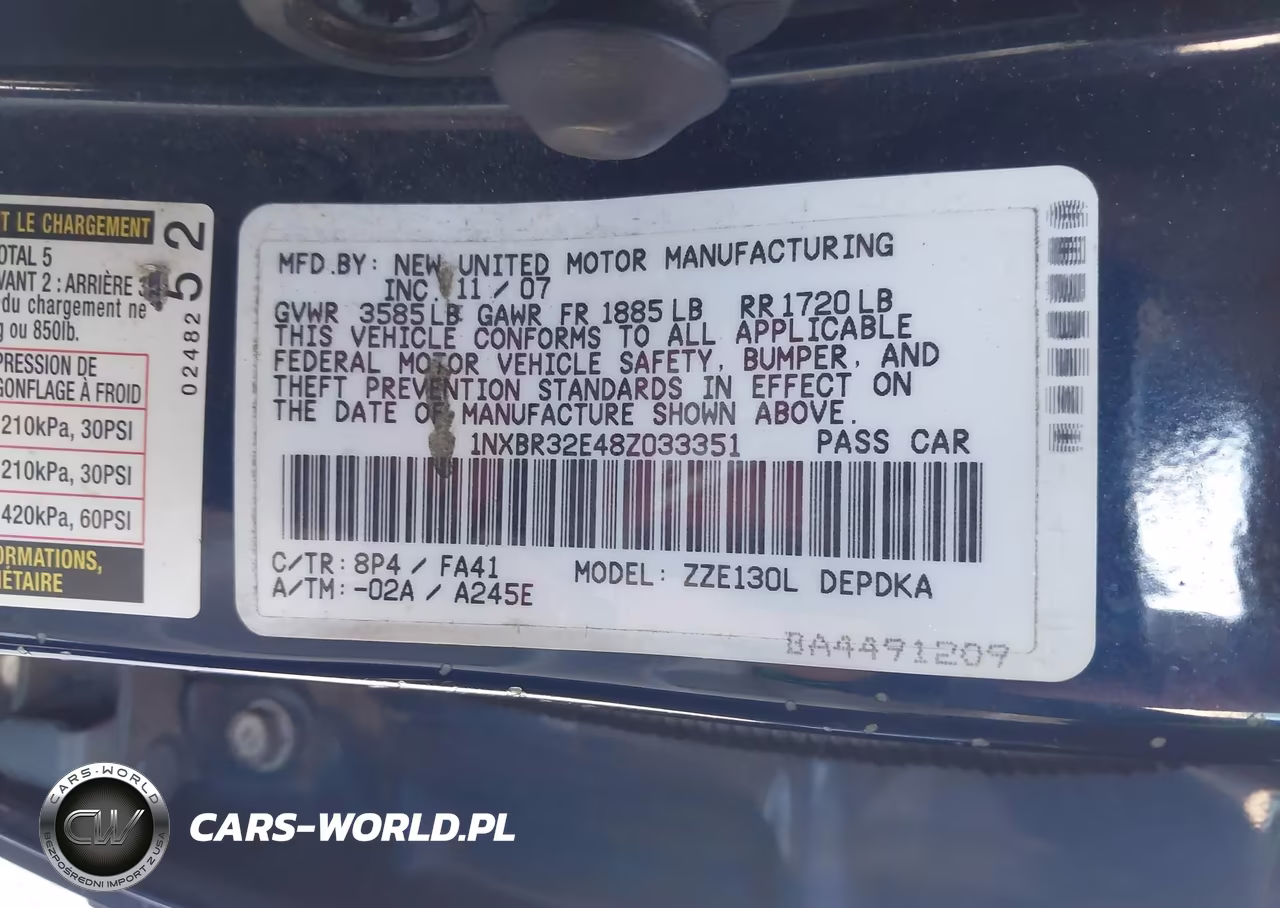 2008 Toyota Corolla Ce VIN:1NXBR32E48Z033351 - 9