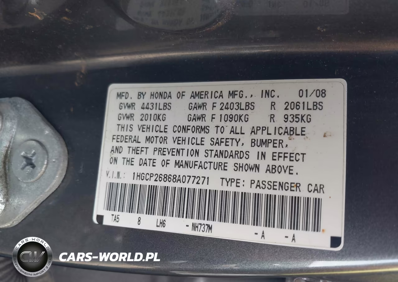 2008 Honda Accord 2.4 Ex-L VIN:1HGCP26868A077271 - 9