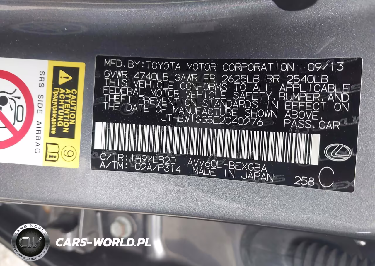 2014 Lexus Es 300H VIN:JTHBW1GG5E2040276 - 9