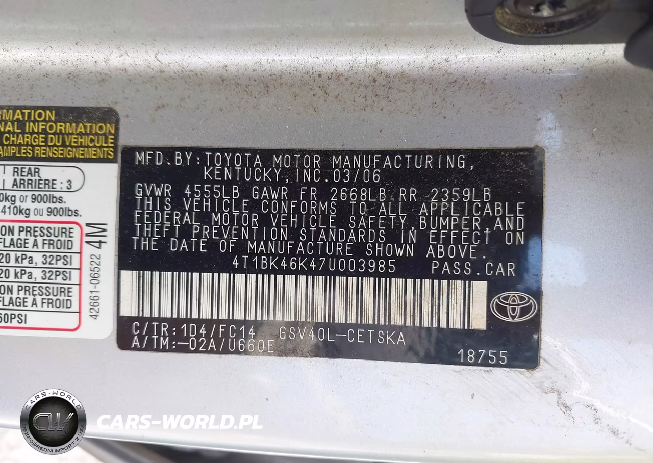 2007 Toyota Camry Se V6 VIN:4T1BK46K47U003985 - 9