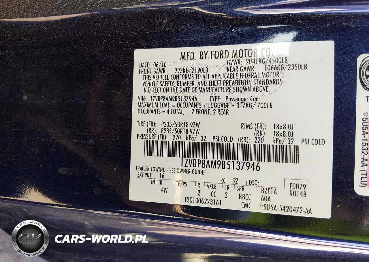 2011 Ford Mustang V6 Premium VIN:1ZVBP8AM9B5137946 - 9